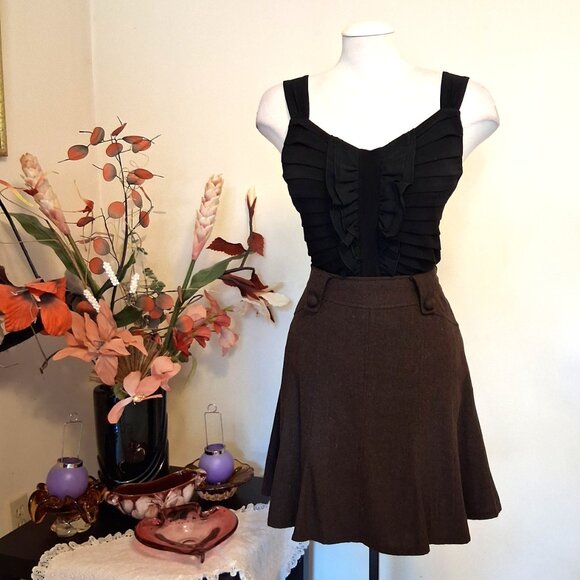 Preowned Brown Wool A-line Flared High Waist Short Lined Skirt - Picture 7 of 9